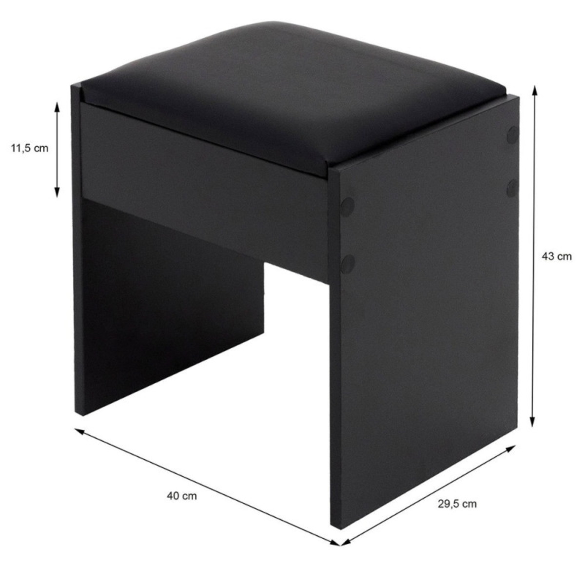 Banco de Touca em Pele Sintetico Preto / Vanity Stool PU Leather Black