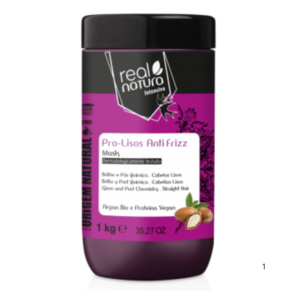 Máscara sem sal Pro-Lisos anti-frizz Argan 1 kg Real Natura para cabelo liso