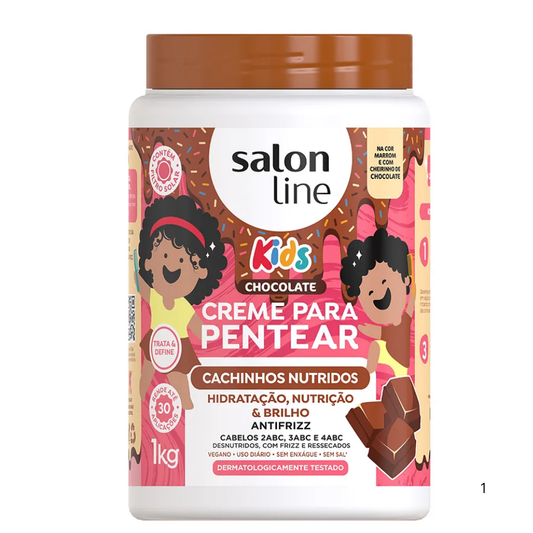 Creme de pentear Kids Chocolate Cachinhos Nutridos 1 kg Salon Line para cabelo infantil cacheado