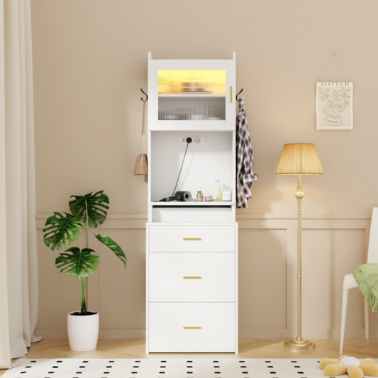 Toucador de maquilhagem de luxo com espelho LED e arrumação para salão de beleza