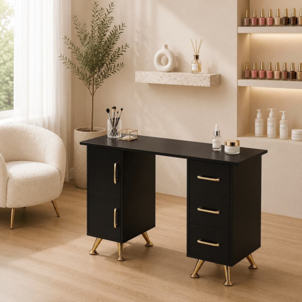 Manicure Table with Storage Drawers Desk for Nail Studio and Office 120cm