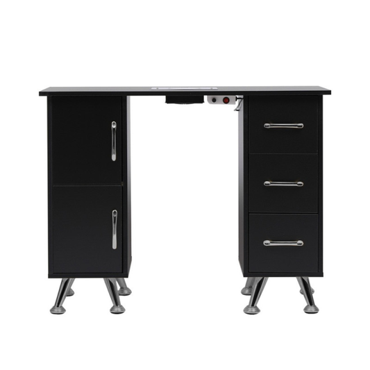 Mesa de manicure profissional 120 cm preto e prata com aspirador de pó para unhas
