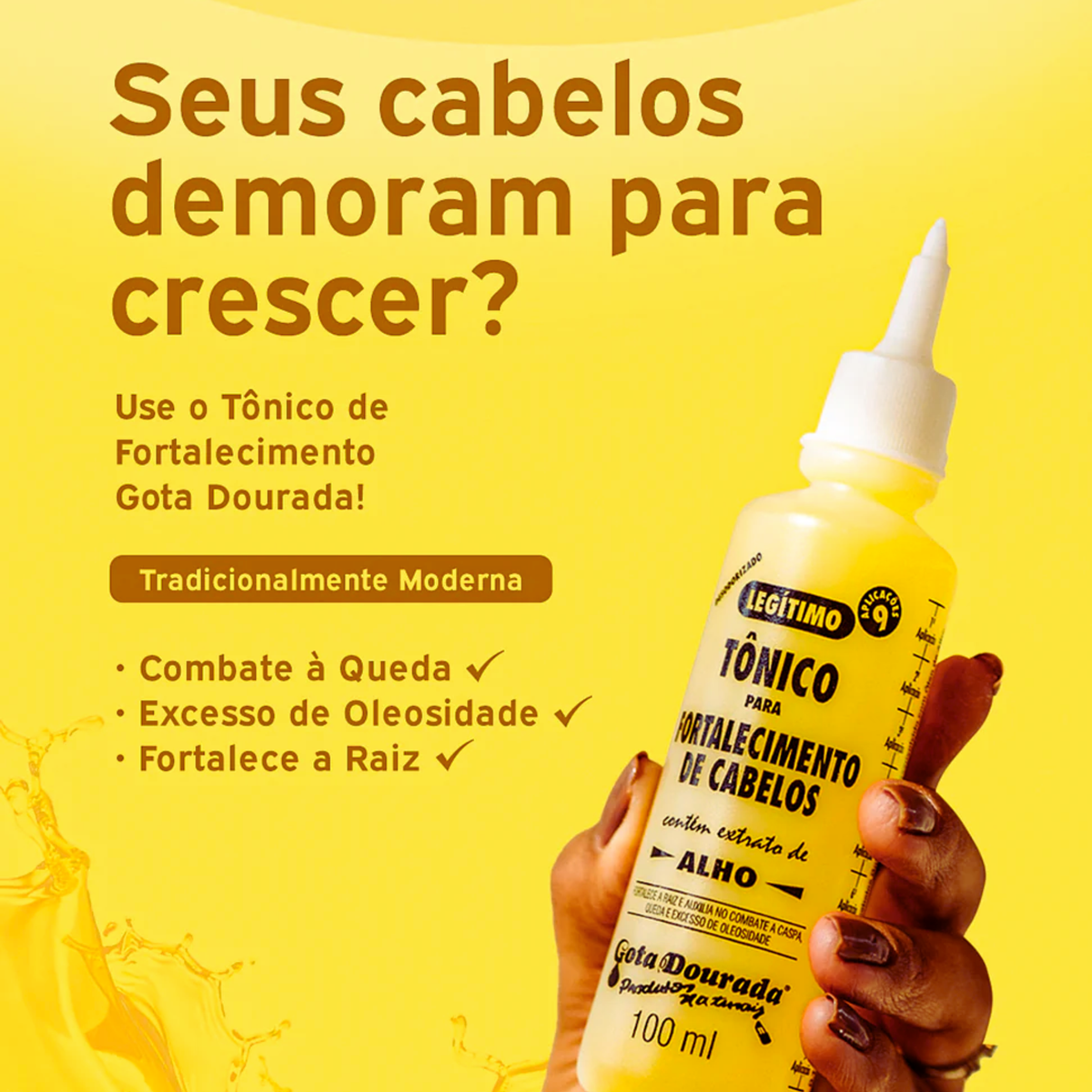 Gota Dourada tónico fortalecimento com alho 100 ml para o couro cabeludo