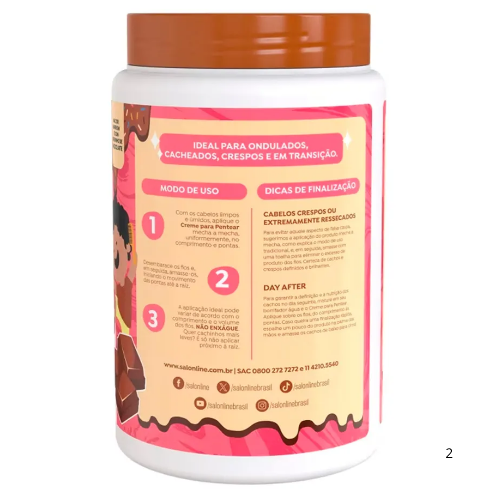 Creme de pentear Kids Chocolate Cachinhos Nutridos 1 kg Salon Line para cabelo infantil cacheado