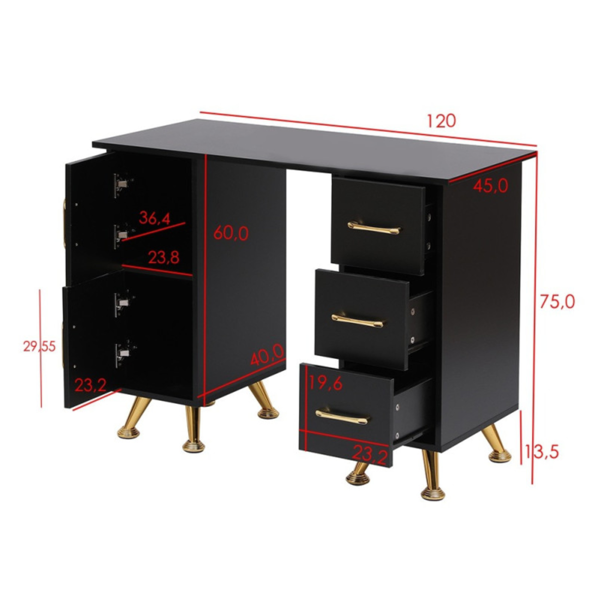 Manicure Table with Storage Drawers Desk for Nail Studio and Office 120cm